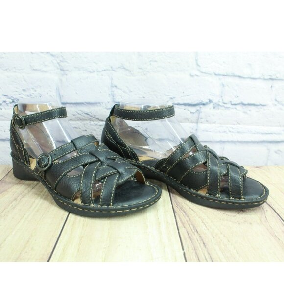 Born W 3473 Black Leather Platform Wedge Open Toe Cross Straps Buckle Size 9 - Picture 3 of 10